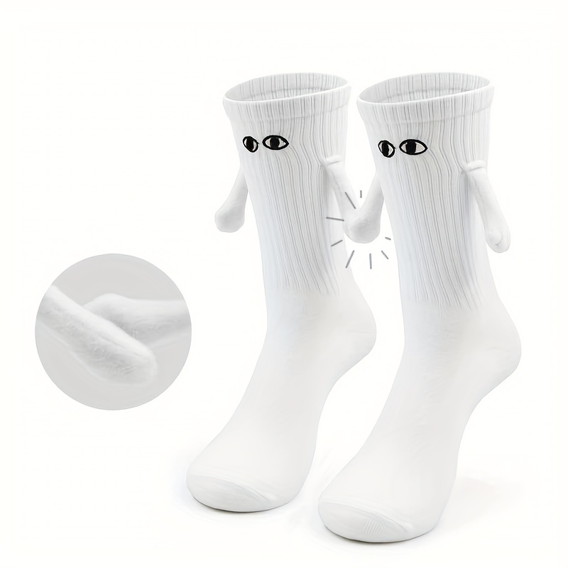 1/2piars Couple Creative Funny Socks, With Magnetic Hand Holding Dolls