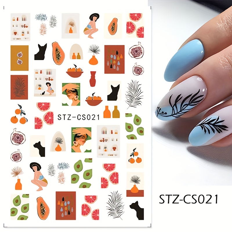 Graffiti Fun Nail Art Stickers, Abstract Nail Decals 3D Self-Adhesive Abstract Lady Face Rose Leaf Nail Design Manicure Tips Nail Decoration for
