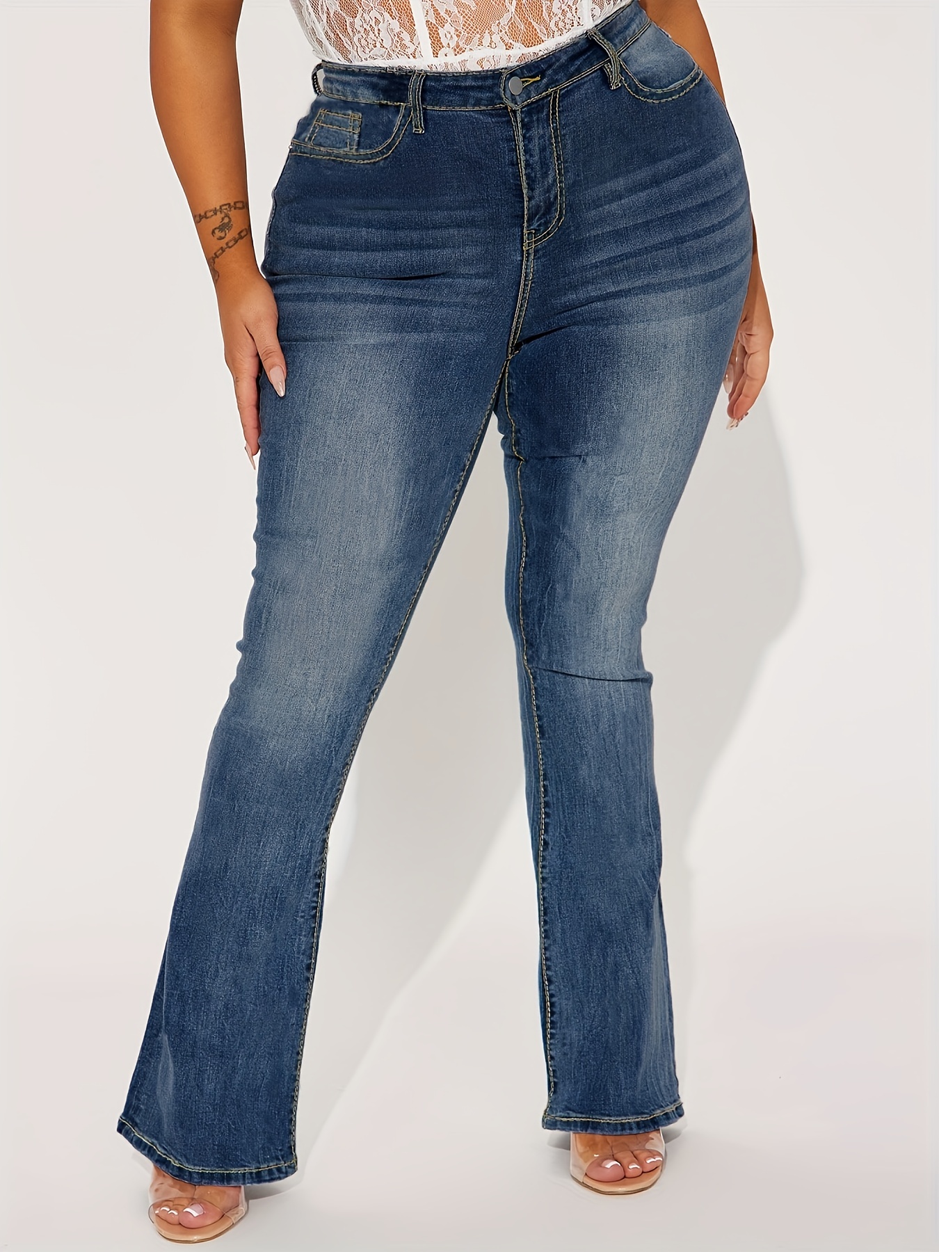Womens Side Hollow Jeans Jeans Long Pants Wide Leg Flared Calças