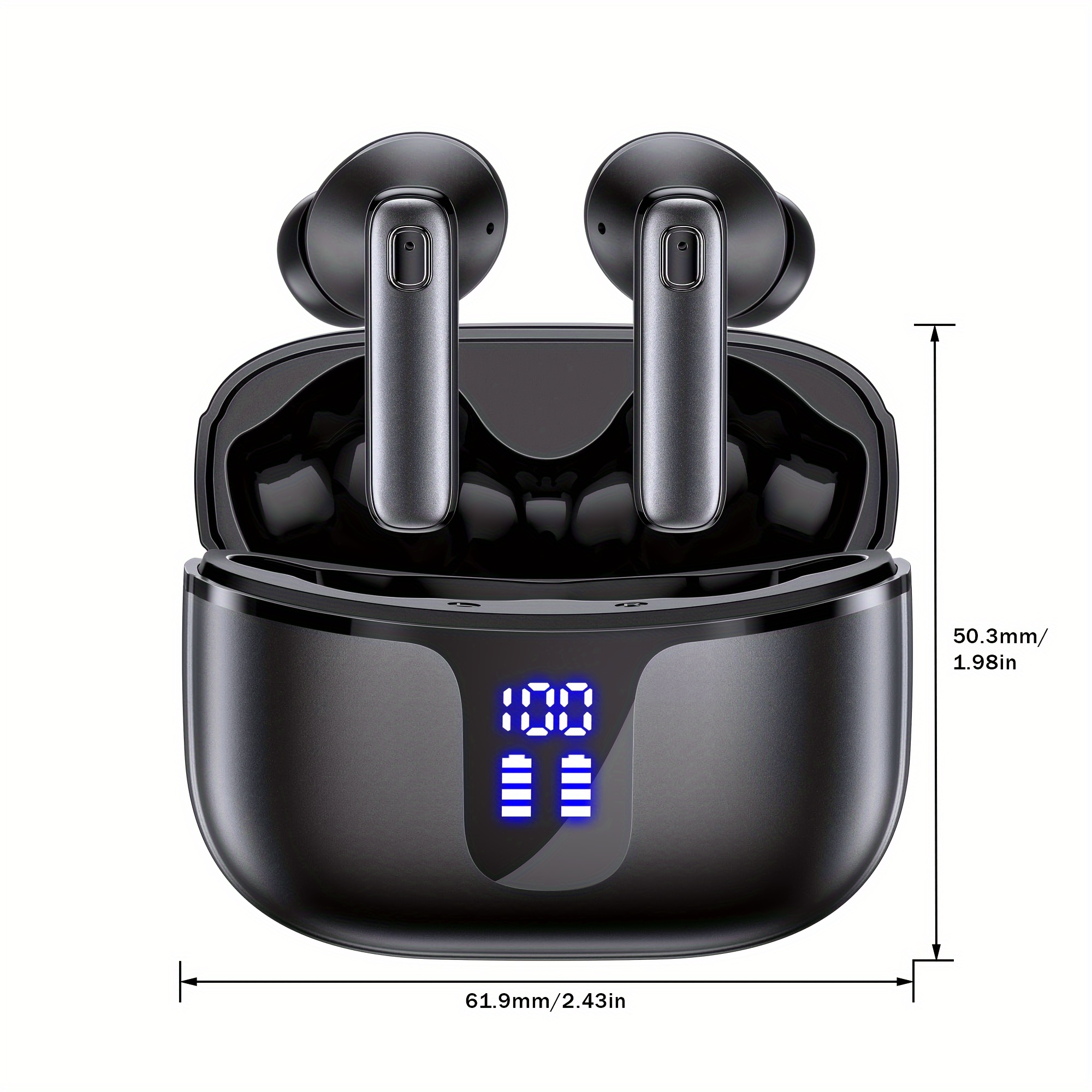 Fones de ouvido sem fio TWS com microfone de redução de ruído integrado e display de energia LED, estojo de carregamento, fones de ouvido estéreo com graves, chamada nítida_voghion.com