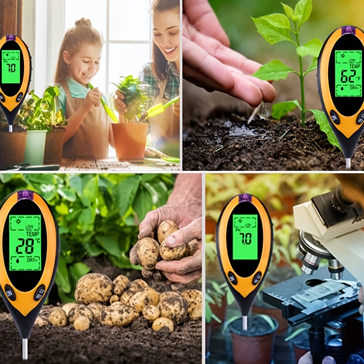 Humidimètre du Sol 4 en 1 - Écran LCD numérique - Température des  Plantes/humidité du Sol/pH/intensité de la lumière du Soleil - Testeur de  Sol pour Jardinage, Agriculture : : Jardin