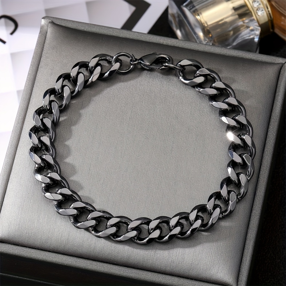 Punk Style Bracelet & Necklace Set For Men - Cuban Stainless Steel Black Bracelet  Chains - Temu