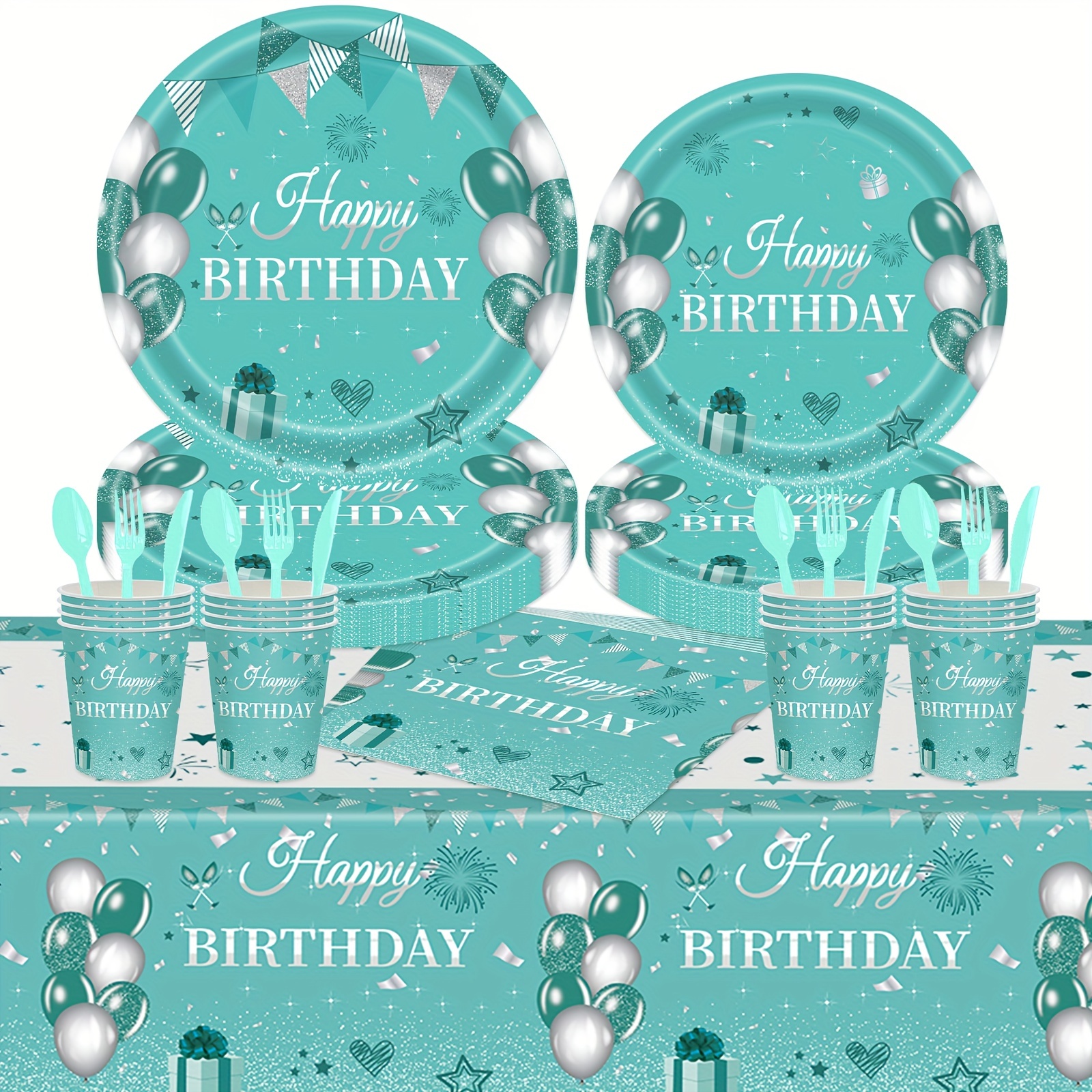 Decoraciones de fiesta de 40 cumpleaños turquesa para mujer, pancarta azul  azulado, 40 cumpleaños feliz, Kit