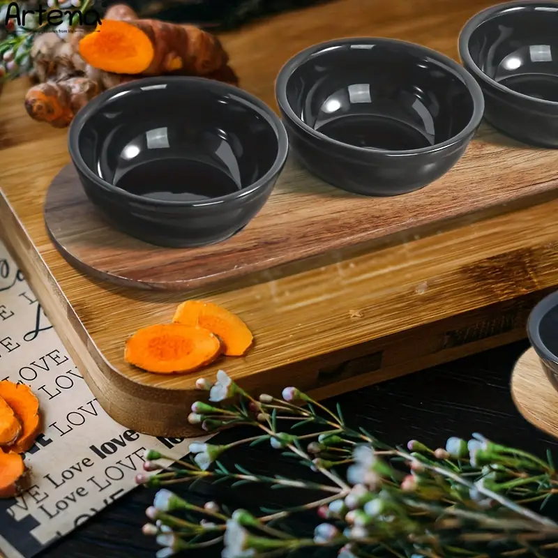 Set di 3 ciotole per aperitivo, originali, in ceramica, con vassoio in  legno, design esclusivo per la tua casa e la cucina (ciotole per aperitivo  con vassoio decorativo in legno) : 