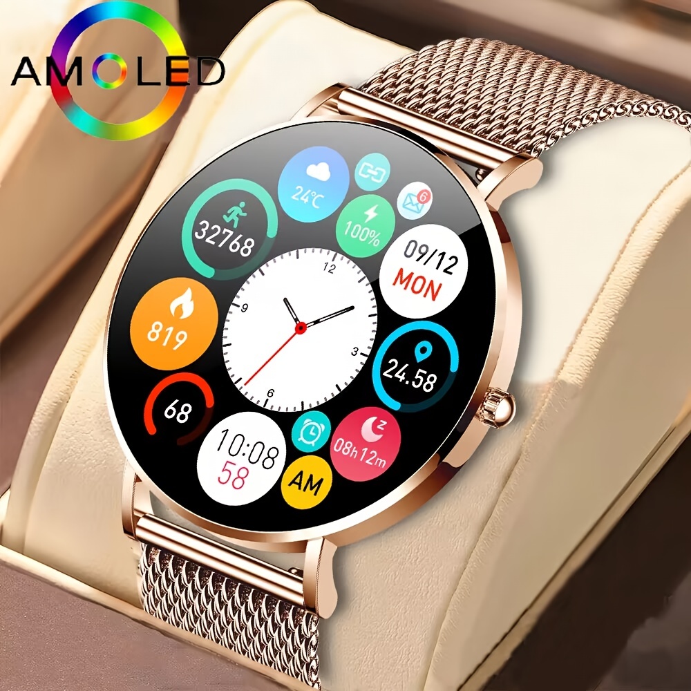 Rose Golden Smart Watch Amoled Hd Smartwatch Luxury - Temu