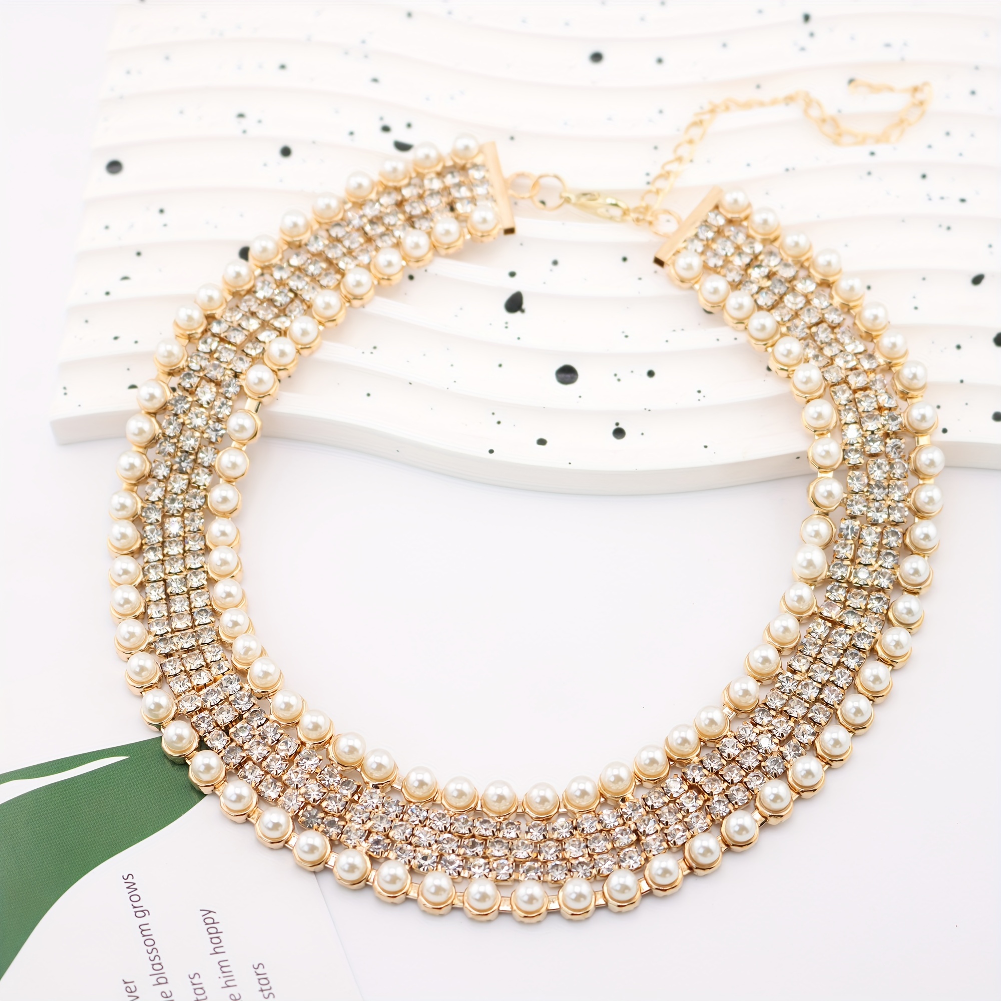 rhinestones imitation pearl necklace for girls daily wear details 0