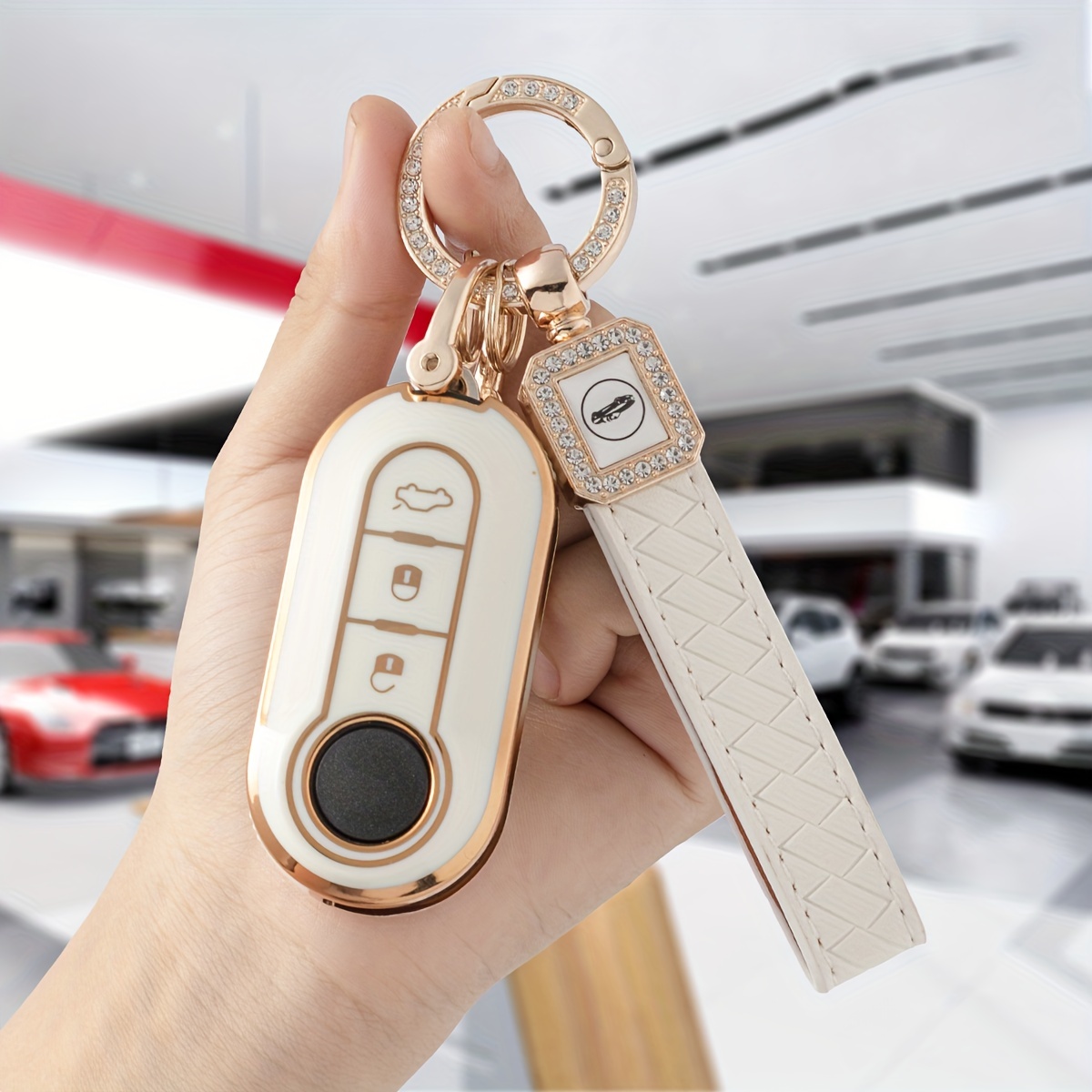 Leather Keychain New TPU 2 Button Car Key Case Full Cover Shell