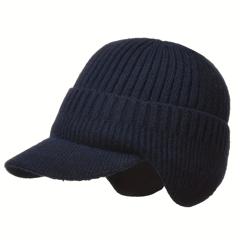 Men's Winter Beanie Hat, Brim Warm Double Knit Cuff Beanie With