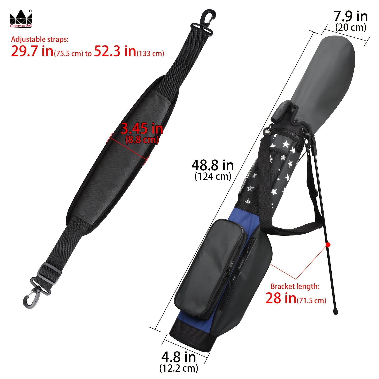 PGM Golf Stand Bag Water-Repellent, Easy to Carry, Durable, and Organized Golf Bag with Ball-tee Slots and Pocket for Extra Storage, Portable Trav