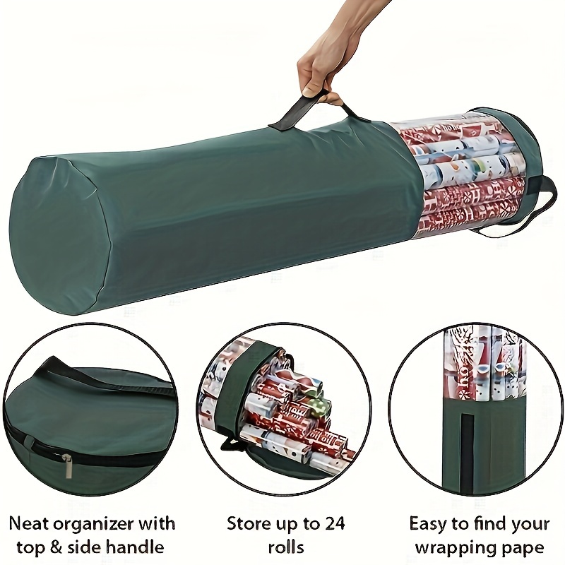 Portable Christmas Wrapping Paper Storage Bag Interior - Temu