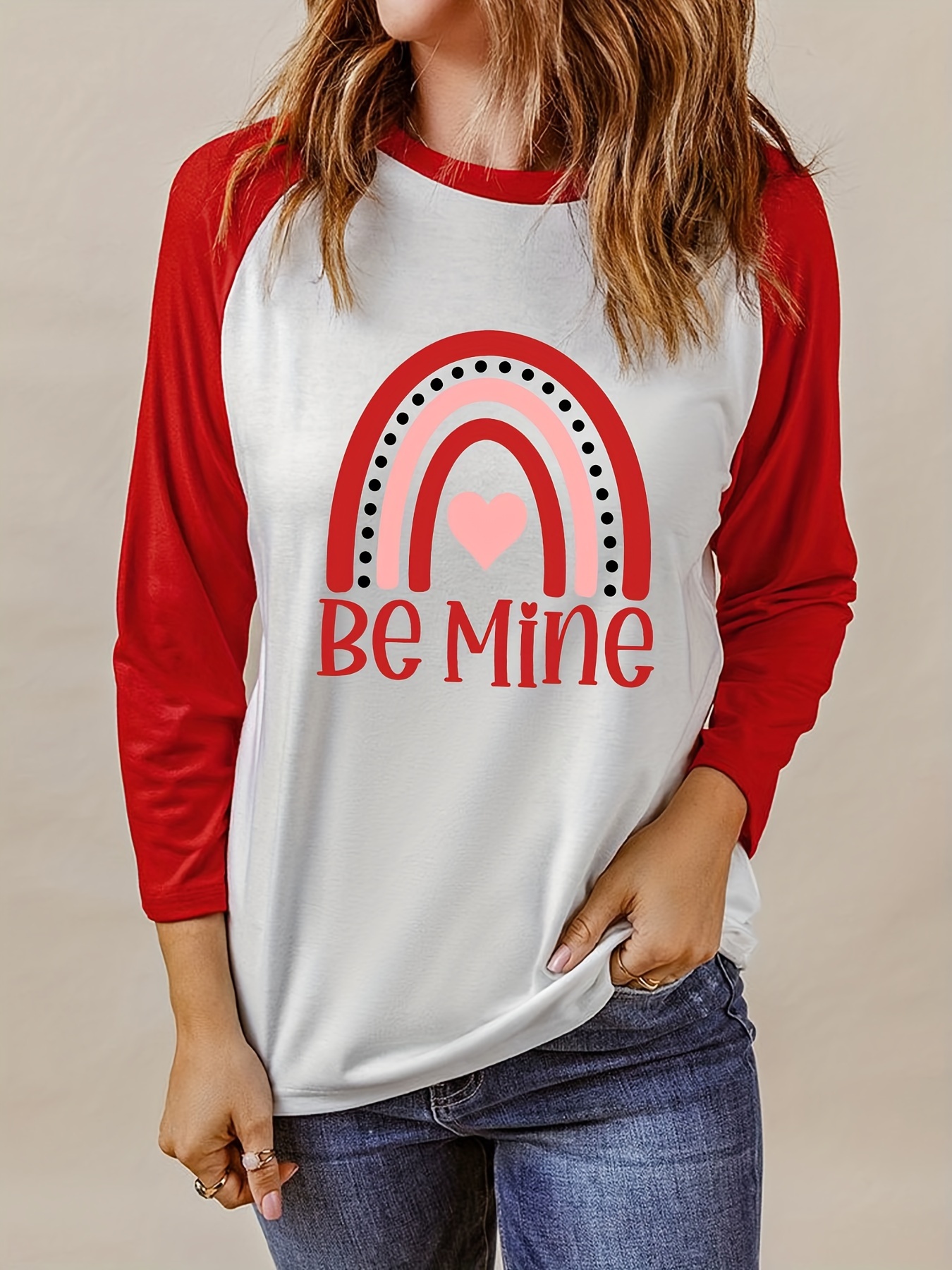 Heart Print Relaxed Crew Neck Tee