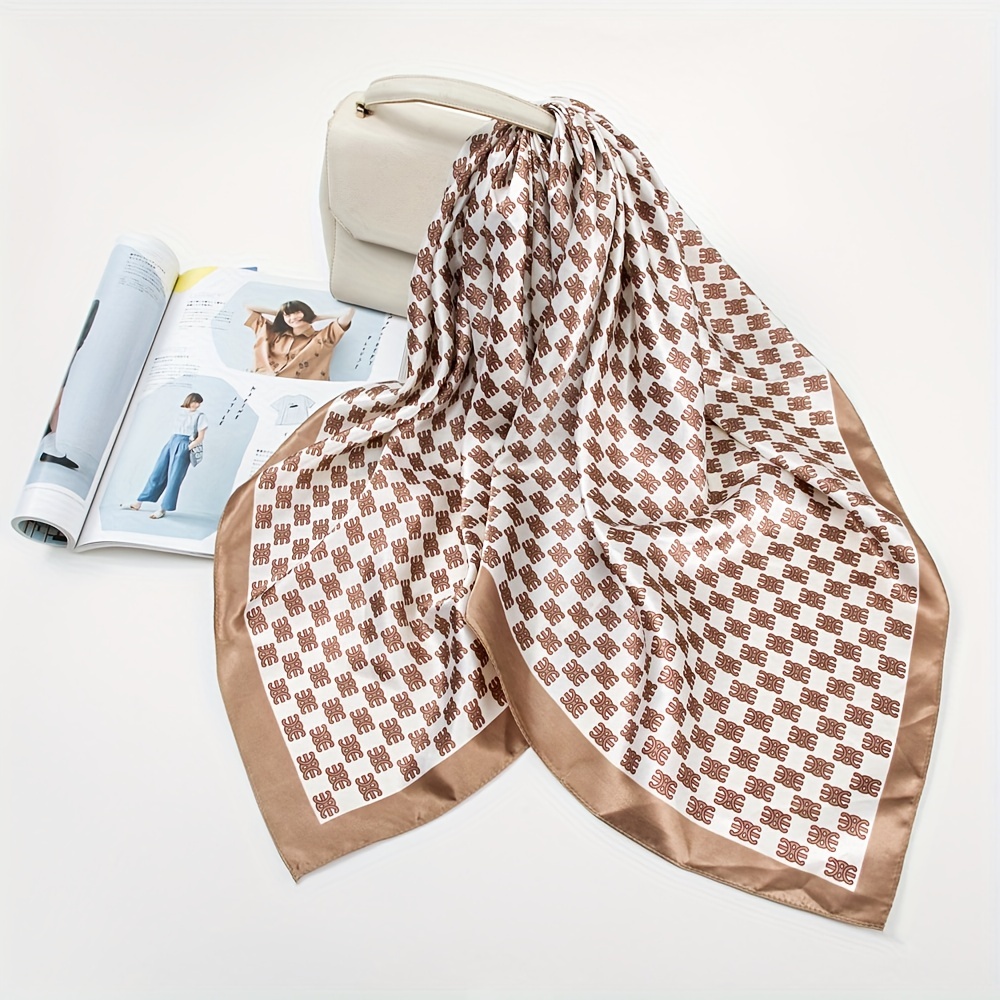 Satin Square Scarf Classic Print Bandana Elegant Hijab - Temu