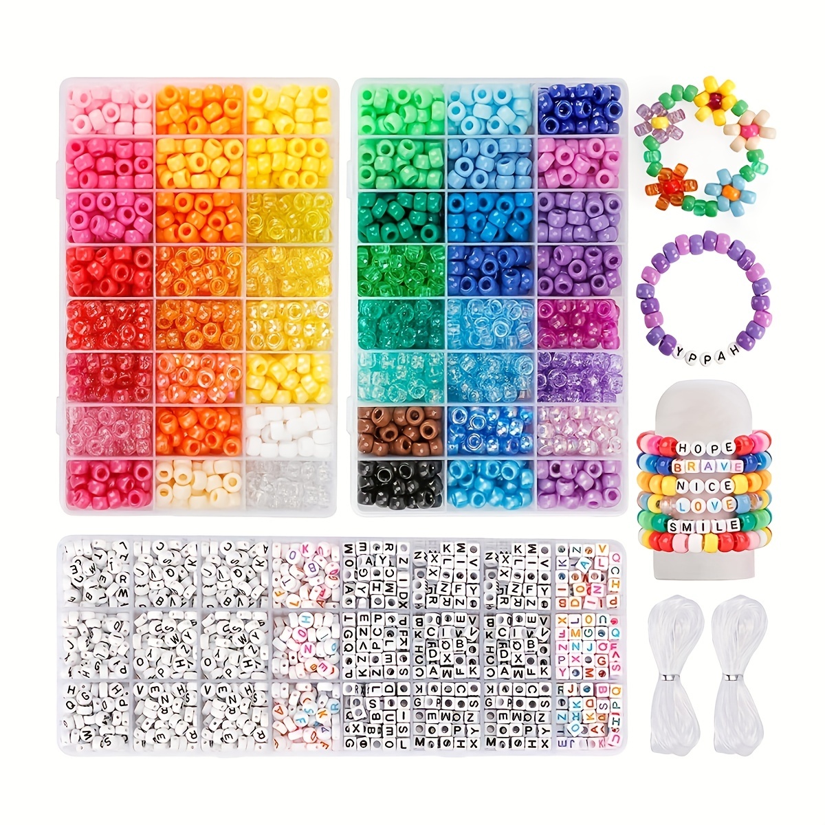 Bead Bracelet Making Kit, Bead Friendship Bracelets Kit with Pony Beads Letter Beads Charm Beads and Elastic String, Women's, Size: One size, Other