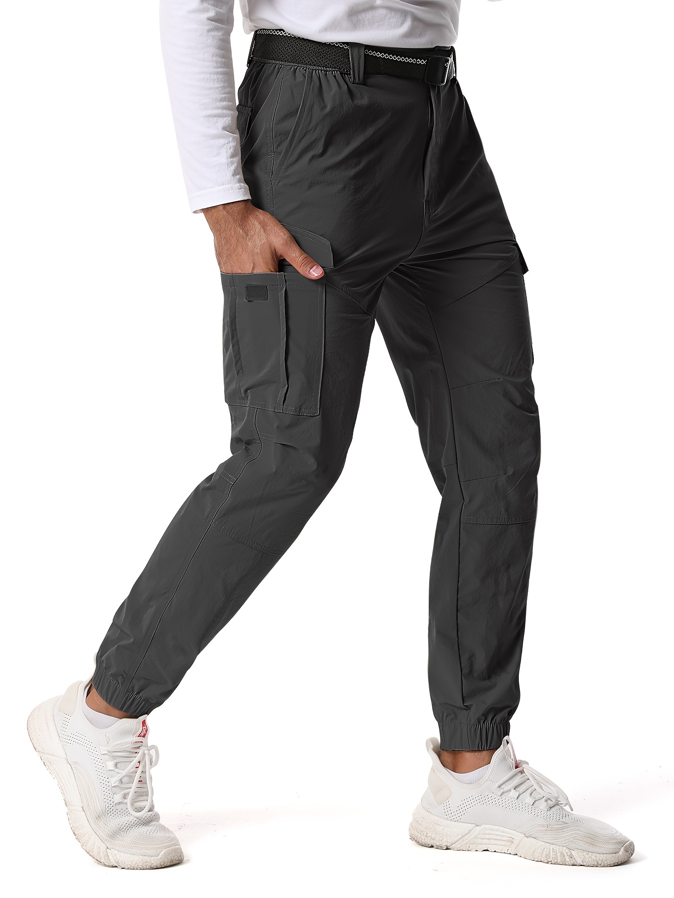 3D Pocket Drawstring Label Design Streetwear Baggy Cargo Pants In DEEP  GREEN