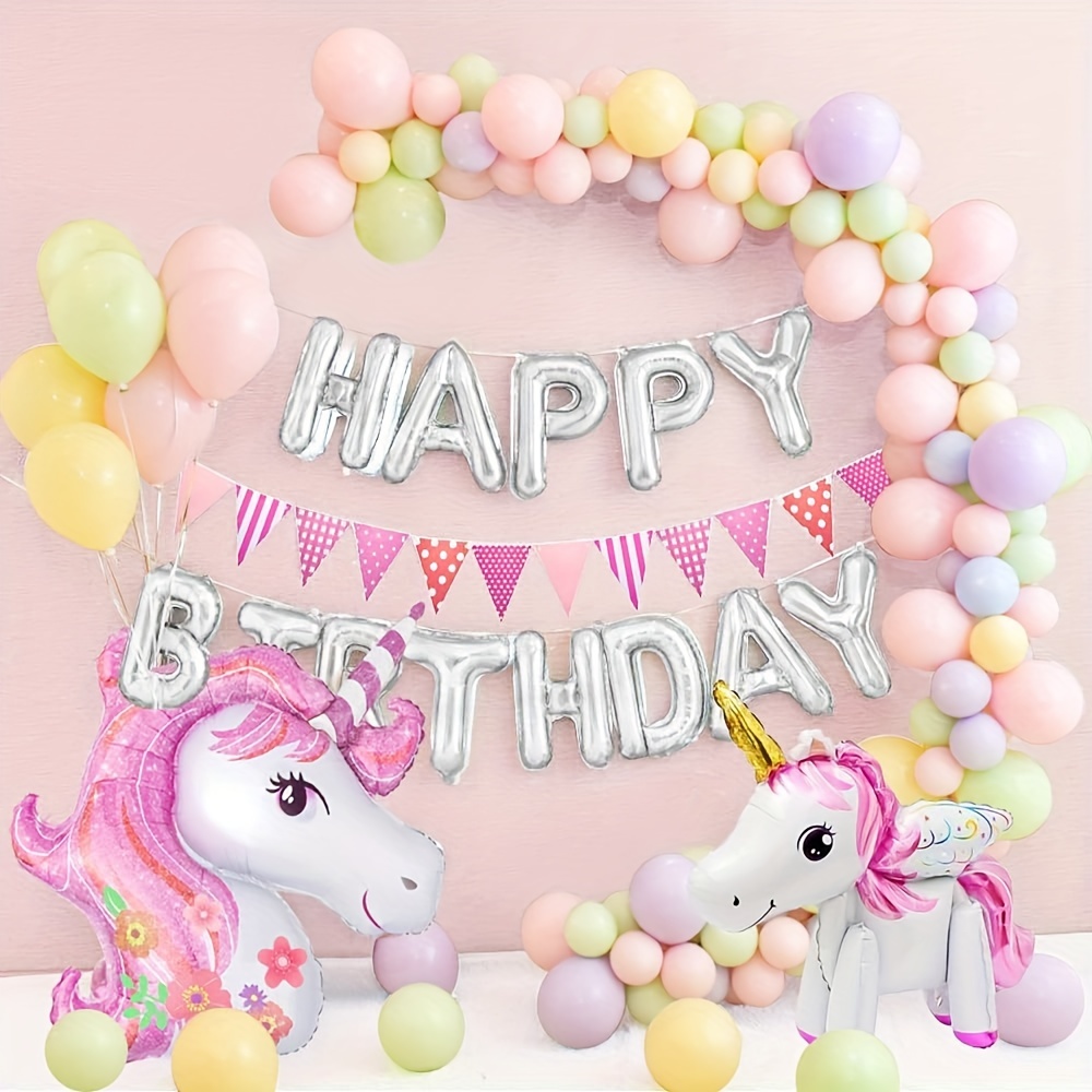 Décorations d'anniversaire de licorne pour les filles, bannière rose joyeux  anniversaire avec d'énormes ballons de licorne en aluminium pour la fête