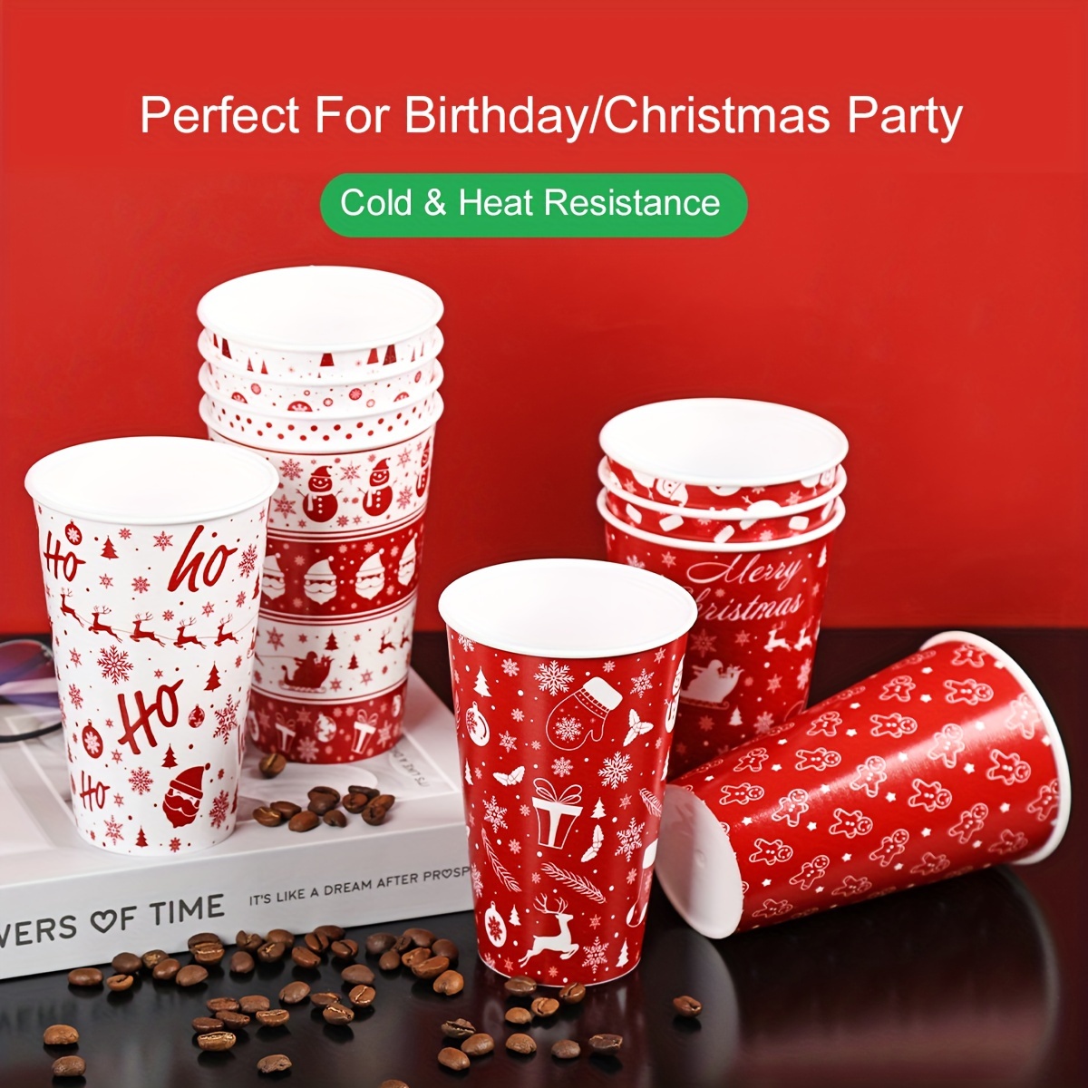 Christmas Santa Belt Plastic Cups SET OF 12 Holiday Party Gathering Decor