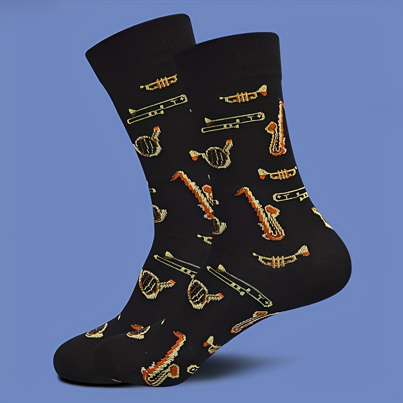 Image of A Pair Of Unisex Socks Featuring A Trendy And Unique Musical Instrument Design, Perfect For Keeping Warm With A Mid-calf Length, Christmas Gift Ideas