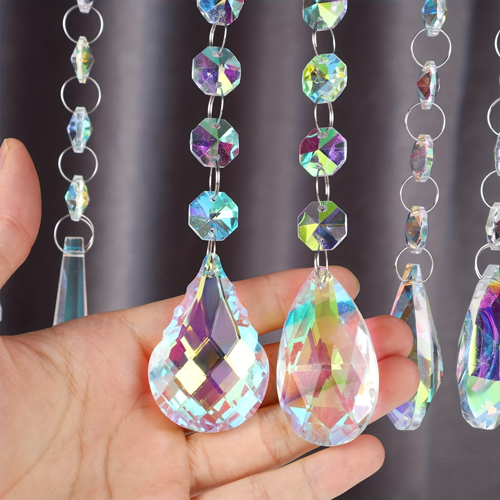 7 pièces cristal arc-en-ciel attrape-soleil perles de verre chaîne