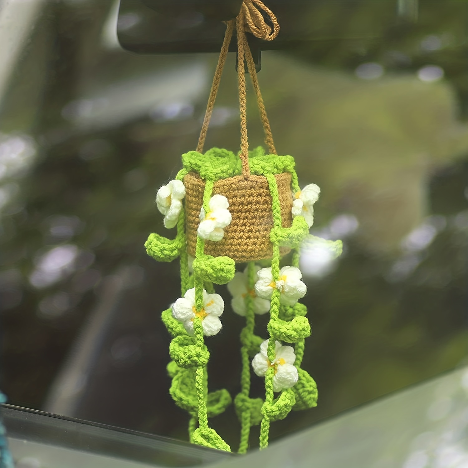Jolies plantes en pot au crochet - Accessoires à suspendre pour rétroviseur  de voiture - Panier suspendu pour décoration de voiture - Accessoires de