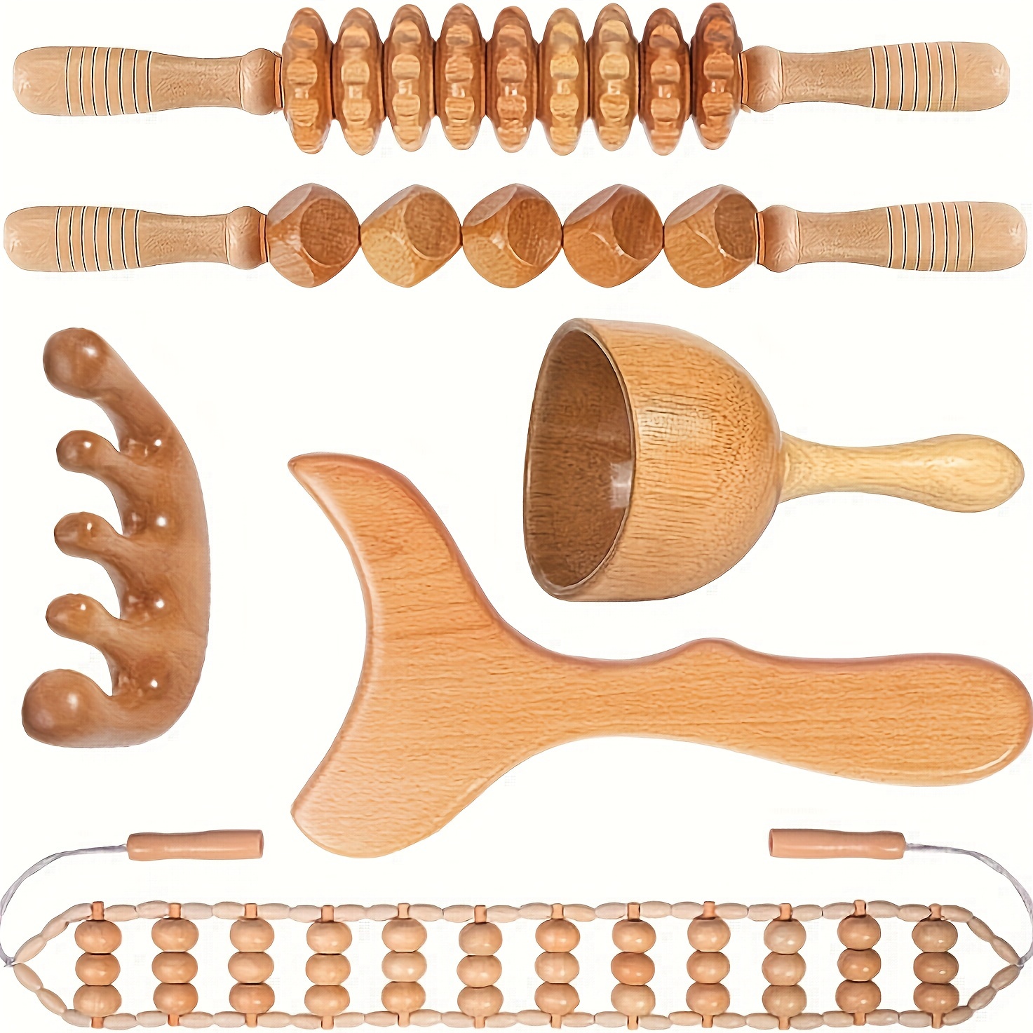 

1 Set Wood Massage Tools Maderoterapia Kit, Body Sculpting Tools, Wood Massager Roller Rpoe For Back And Muscle