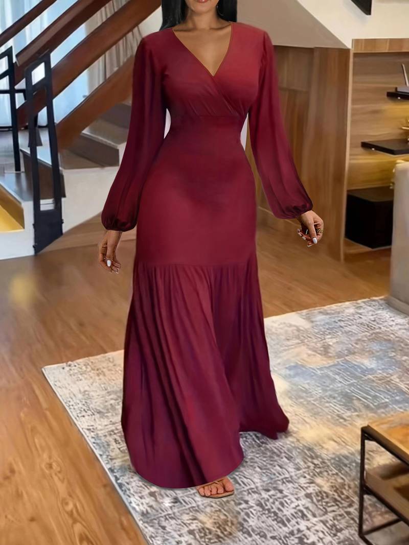 milumia women's elegant belted pleated flounce sleeve long dress Milumia Women's Elegant Belted Pleated Flounce Sleeve Long Dress