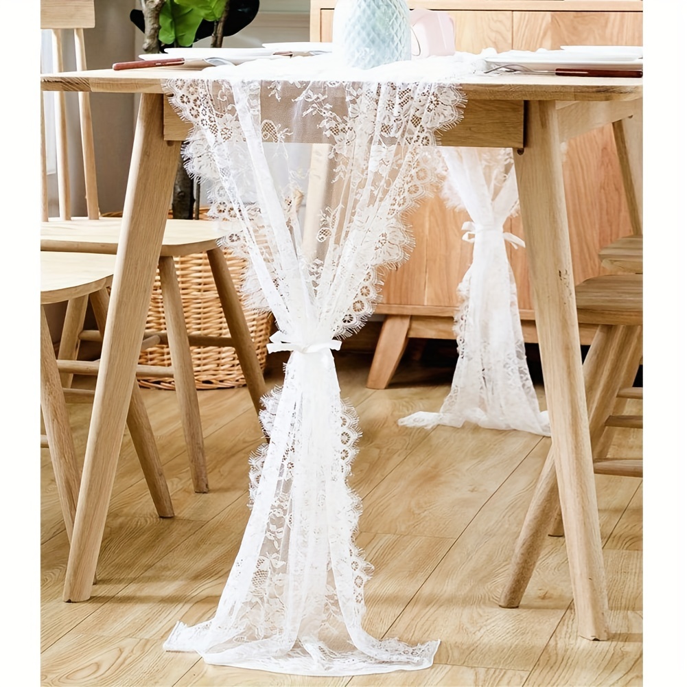 Chemin de Table en Macramé Crème avec Pompons Nappe Tissée Blanche et Noire  pour la Décoration de La Maison à Manger (30 x 120 CM)