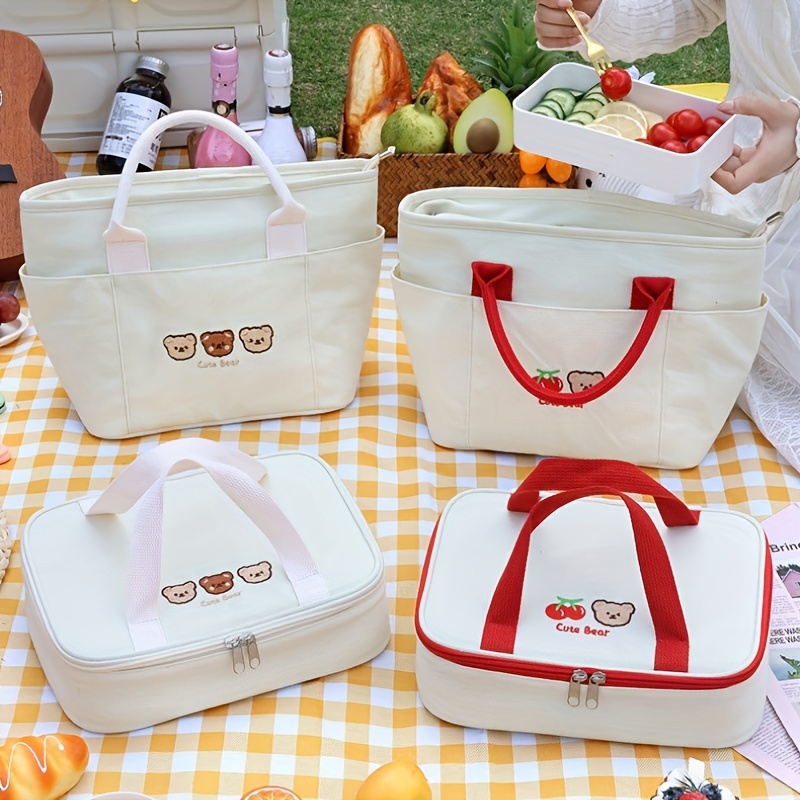 Kawaii Bear Lunch Bags For Women Kids Girl Cute Korean Canvas Insulated  Portable Picnic Tote Food Storage Bags For Office Lady