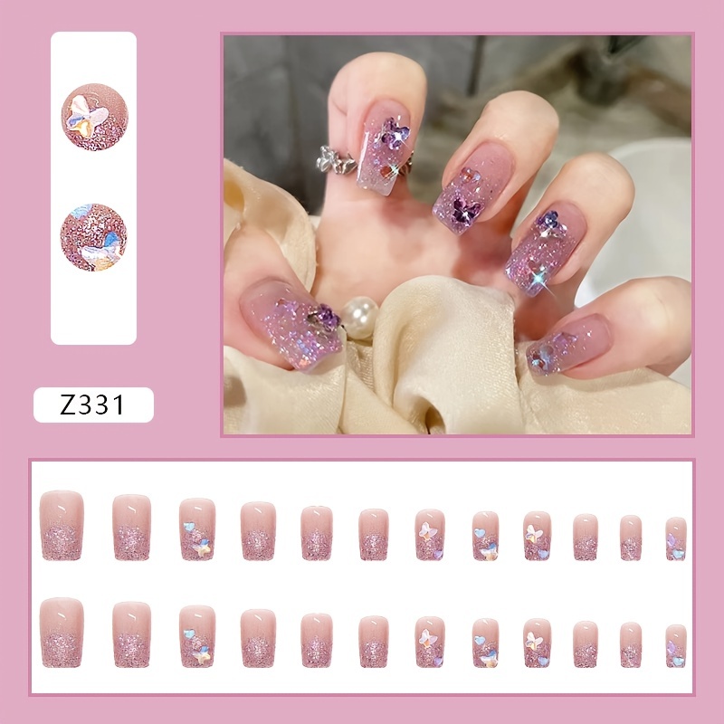 Butterfly on the White Pearl Press on Nails Hidden Gem Nail Shop False Nails  Glue on Nails Handmade Press on Nails Lmz114 