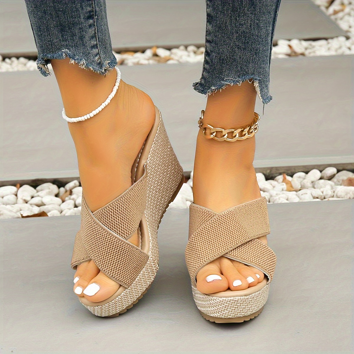 Womens Wedge Heels Sandals Platform Summer Holiday Beach Peep Toe Casual  Shoes