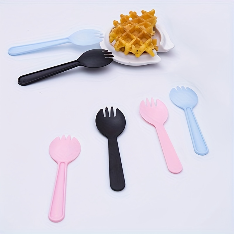 VEIREN 100 tenedores de plástico desechables envueltos individualmente 2 en  1, cucharas para tartas, postres, helados, ensaladas de frutas, cuchara de