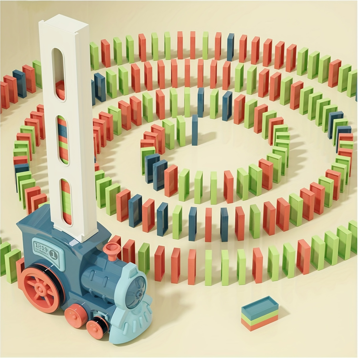 

Domino Train Toys, 120pcs Randomly Coloured Dominoes And Randomly Coloured Cactus Ornament, Automatic Stacking Creative Game Montessori Toy