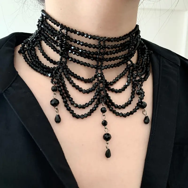 1pc Black or White Multilayer Choker Necklaces, Exaggerated Christmas, Halloween, Birthday Gifts for Teen Girls for Party Decor,Temu