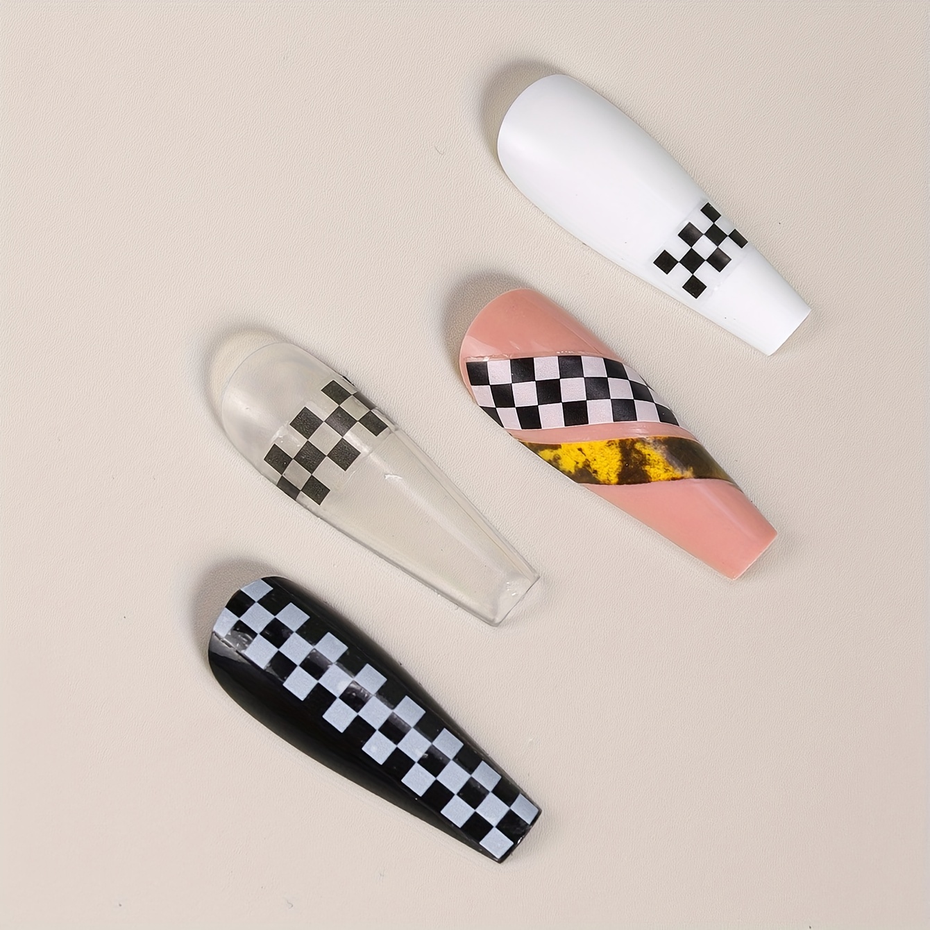Schwarz-weiß Kariertes Nagelkunst-Aufkleber-Set – 10 Rollen, Sicher & Einfach Für Zu Hause & Nagelstudio