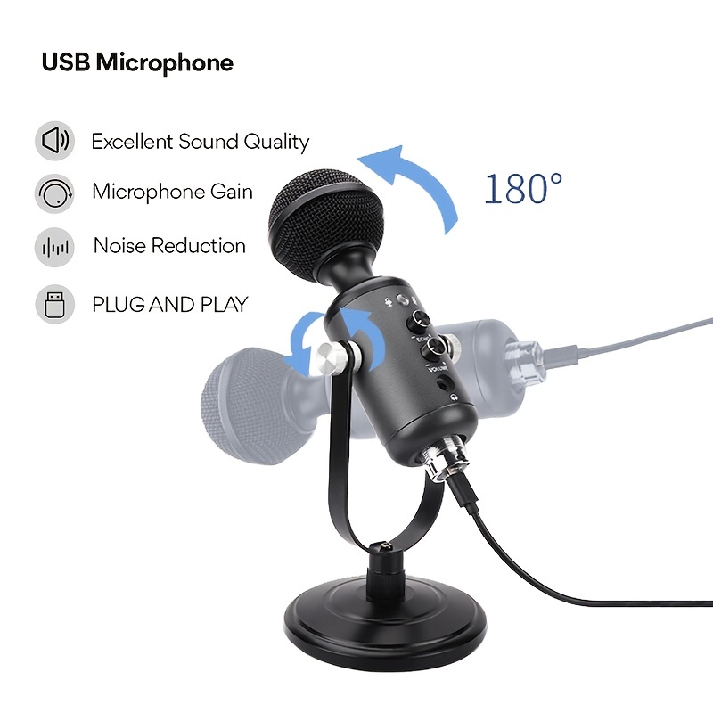 YOTTO USB Microphone 192KHZ/24BIT Condenser Cardioid Microphone Plug & Play  PC Computer Mic for Podcast, Streaming, , Gaming, Recording with Pop  Filter, Mic Stand, Shock Mount