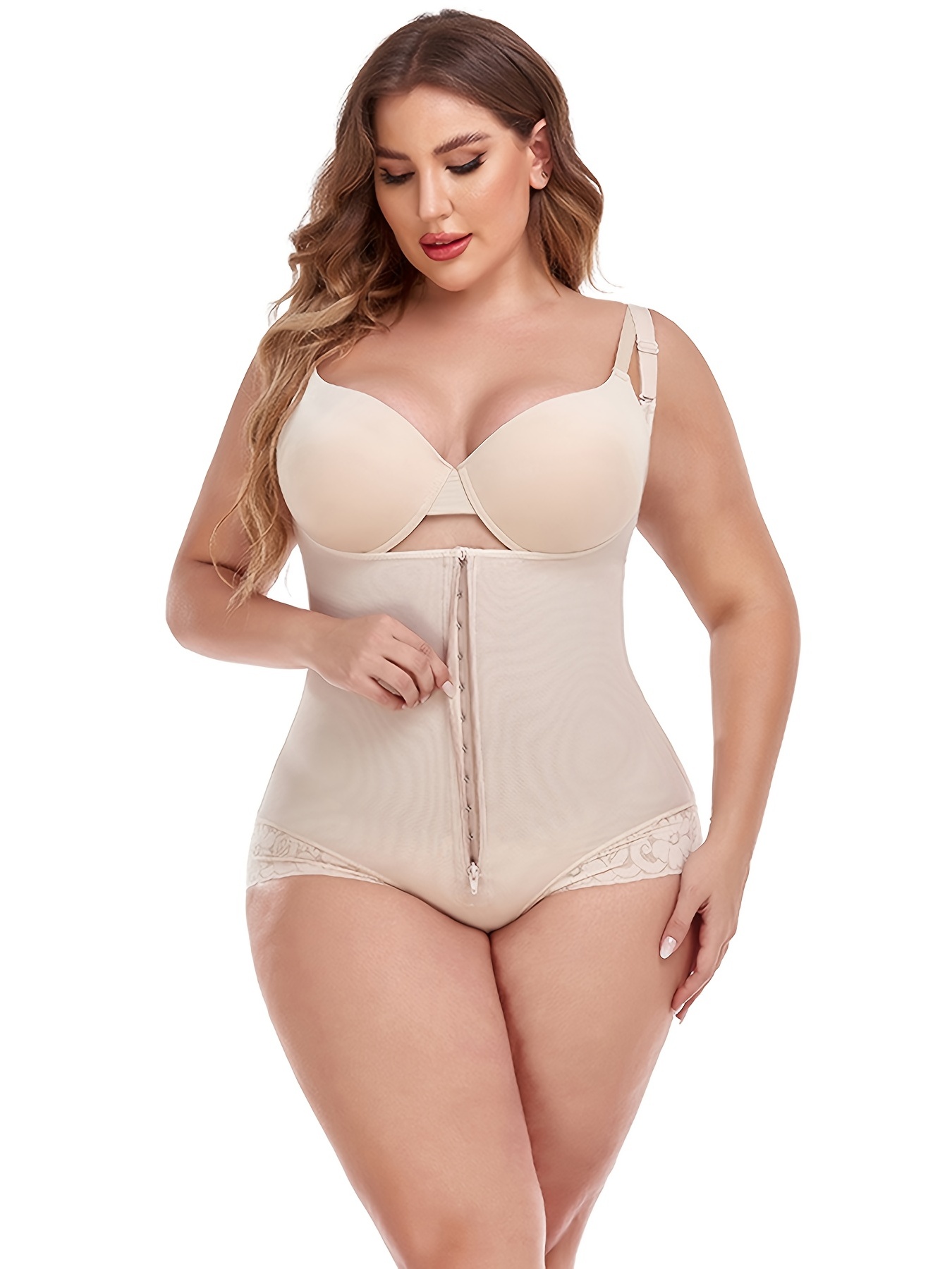 Plus Solid Buckle Front Shapewear Top