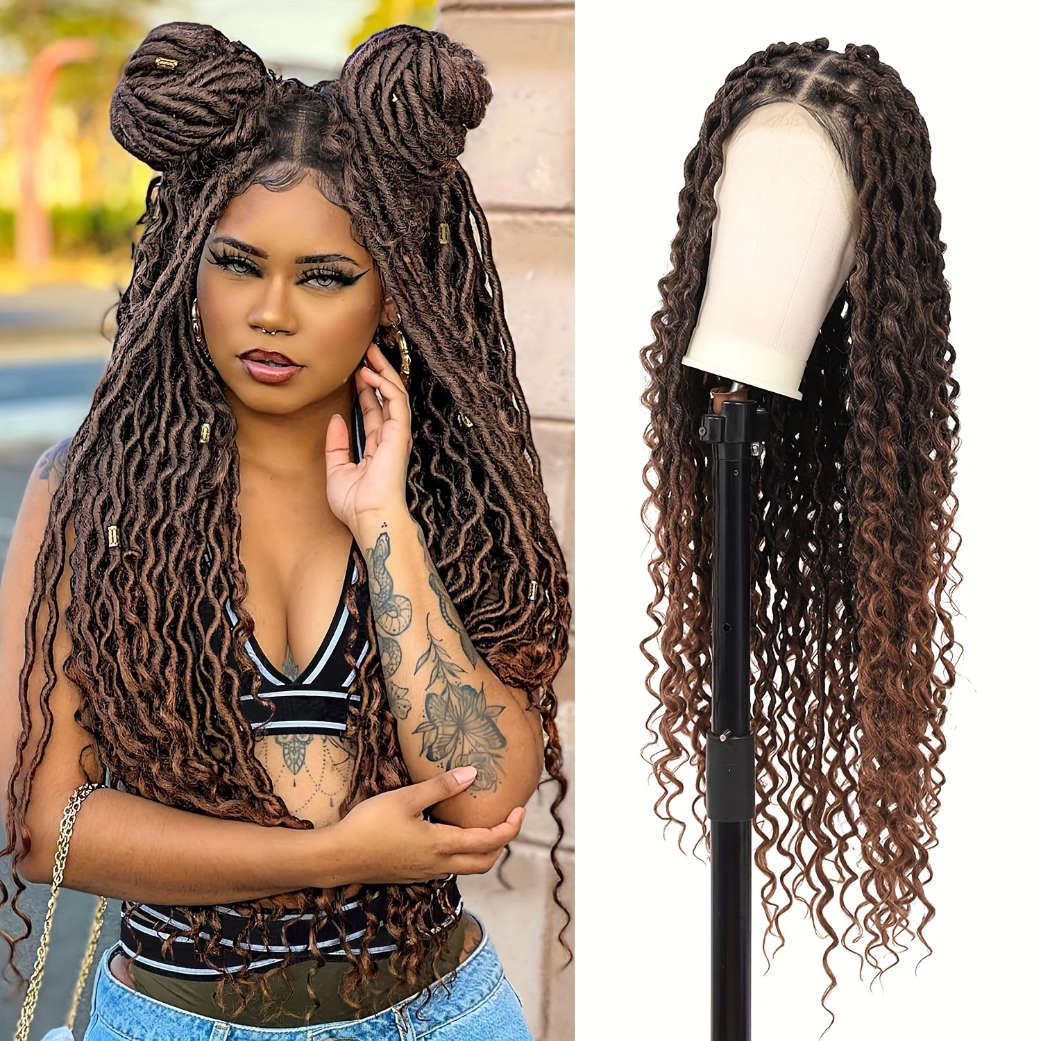Braided Wigs for Black Women Bohemian Crochet Hair Boho Box Braids Wig 4×4  Lace Front Wig with Baby Hair (20 Inch, 1B27) 