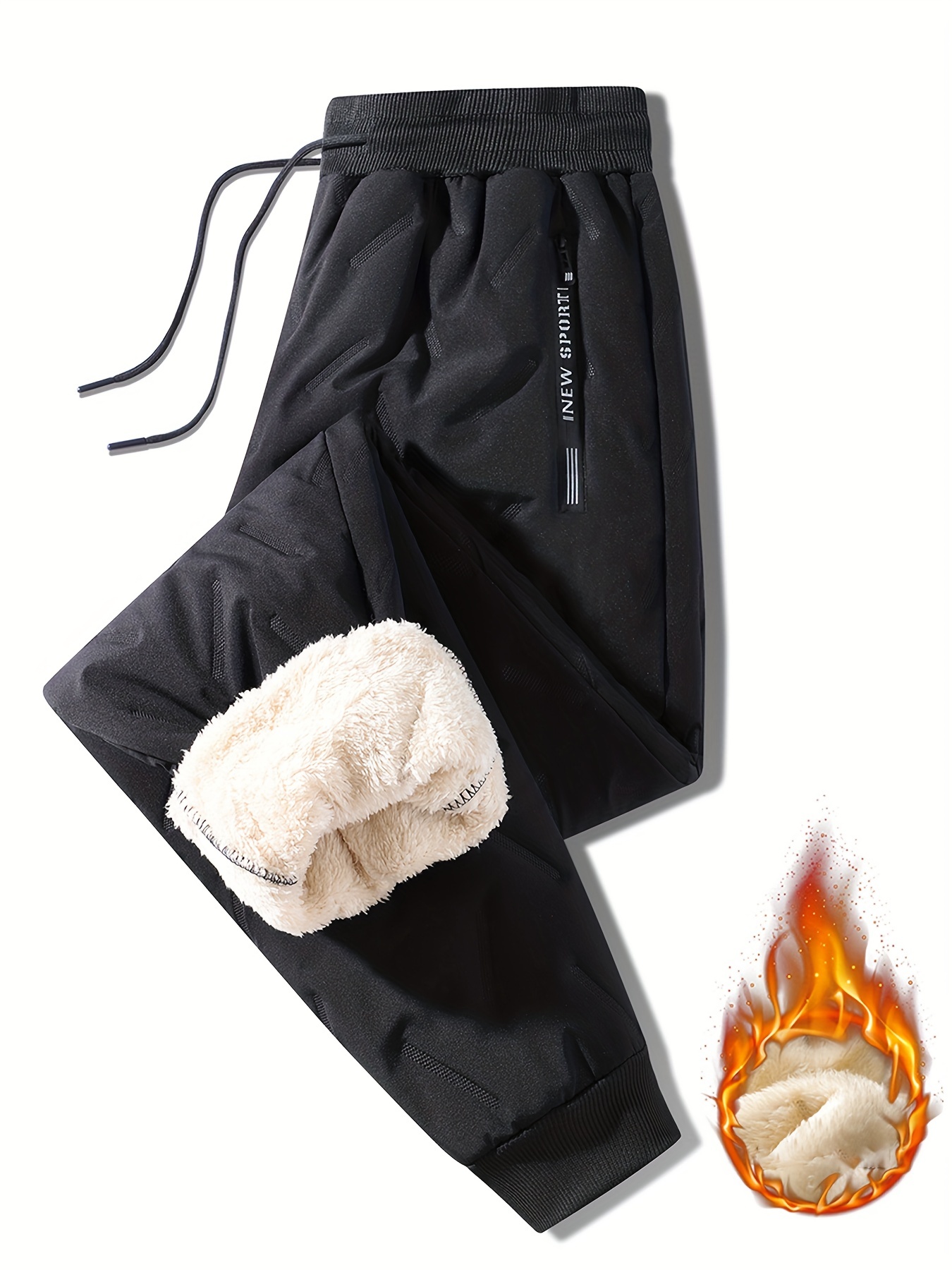 Warm Fleece Thick Joggers, Men's Casual Waist Drawstring Zipper Pockets  Sweatpants For Fall Winter Outdoor Activities