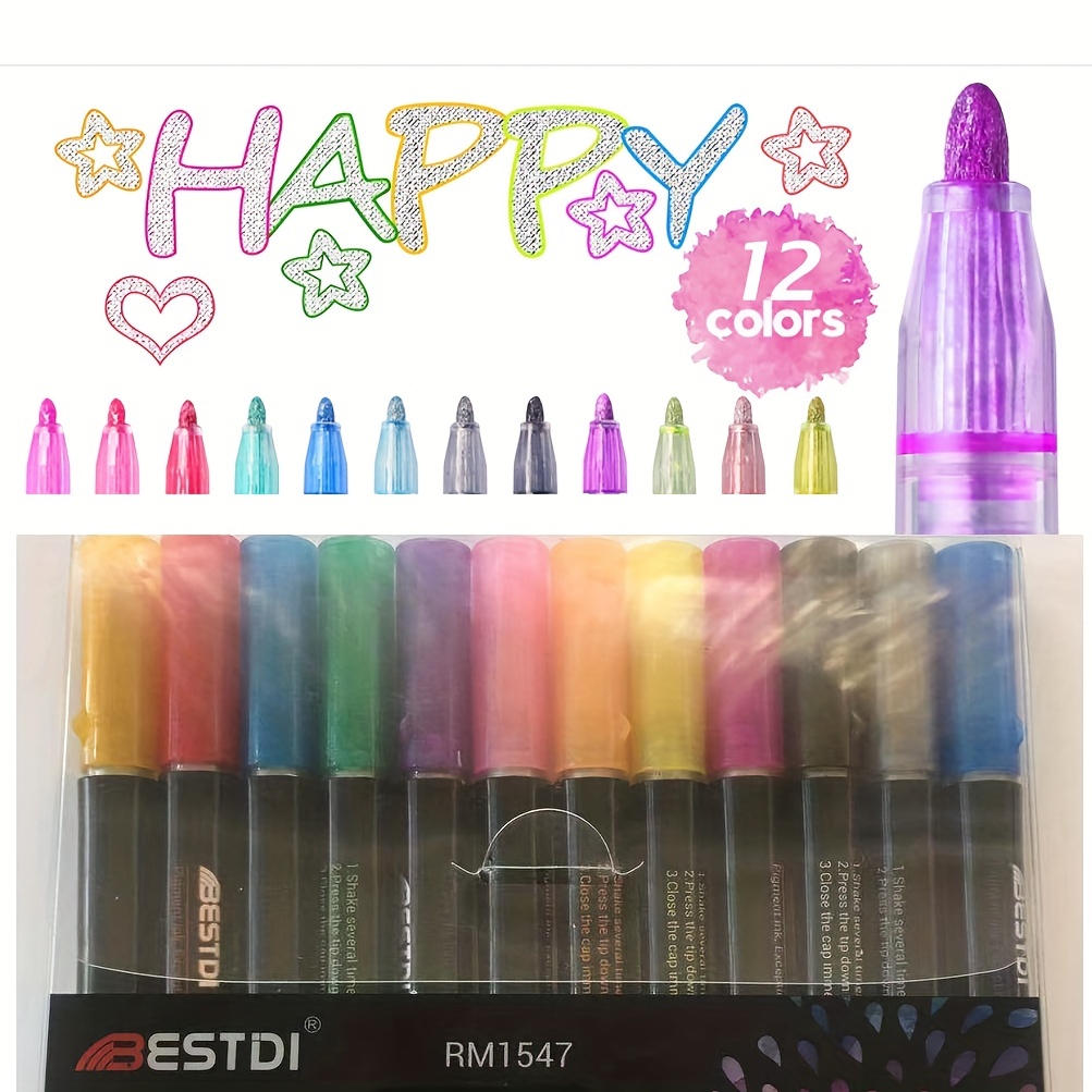 12-color Shimmer Outline Markers Set - Perfect For Kids Ages 8-12,  Doodling, Drawing, Card Making & Calligraphy! - Temu