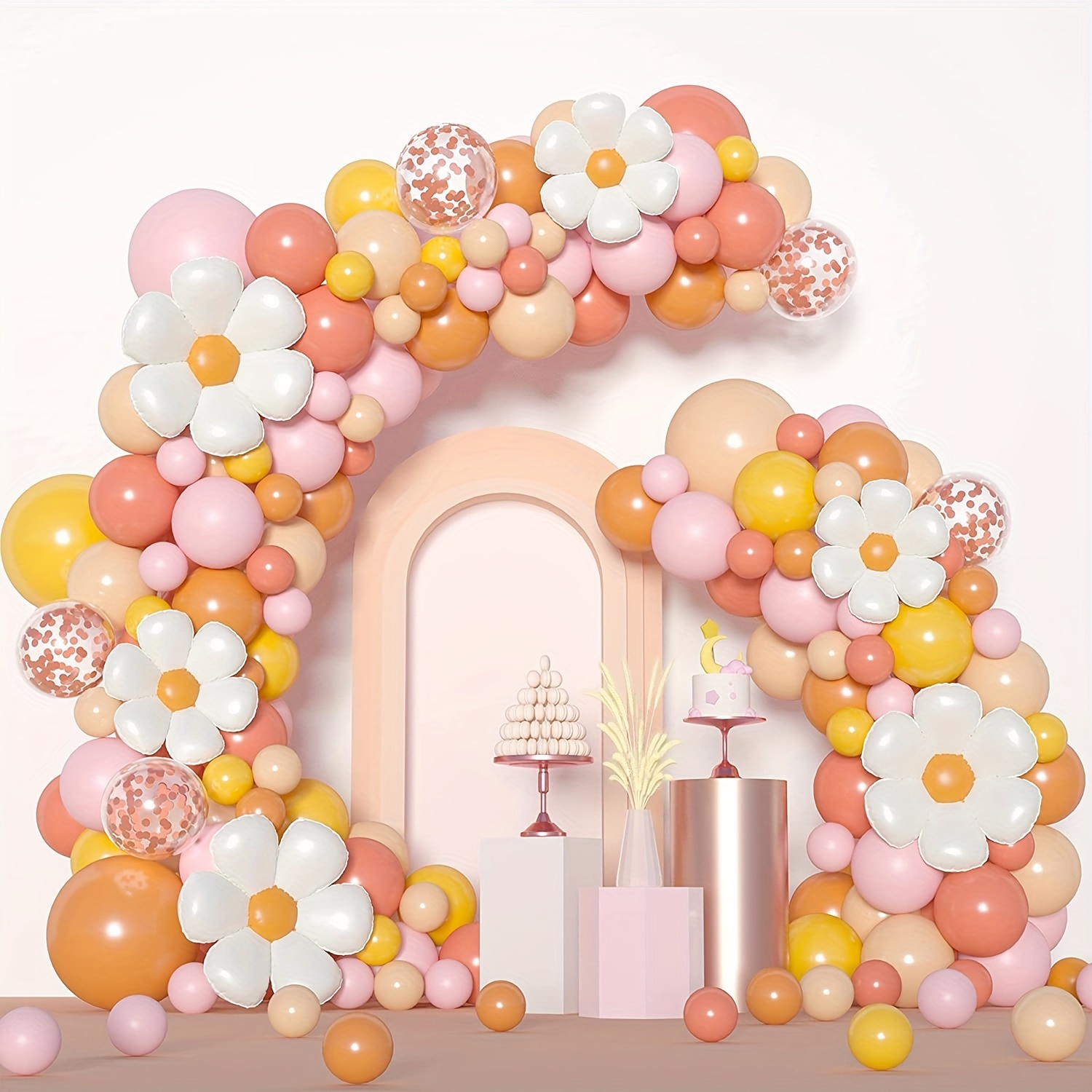 158pcs Daisy Balloon Garland Kit Pastel Pink Yellow Orange Blue Flower Balloon Arch for Baby Shower, Retro Hippie, One Two Groovy Birthday Party