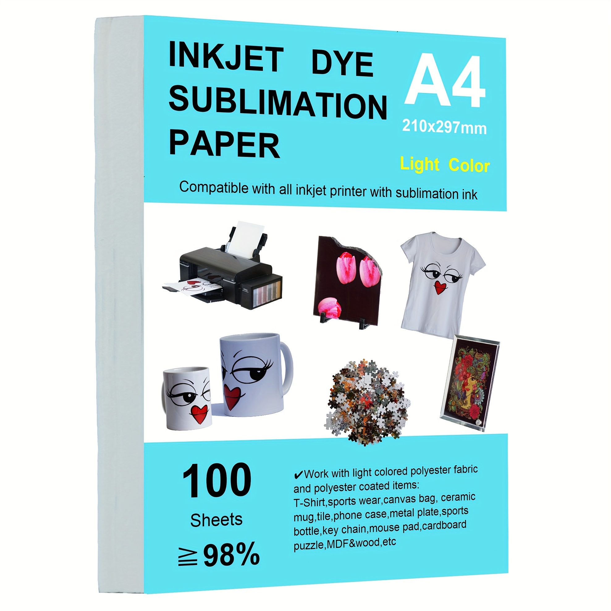 100 Sheets Sublimation Heat Transfer Paper for Inkjet Printer DIY