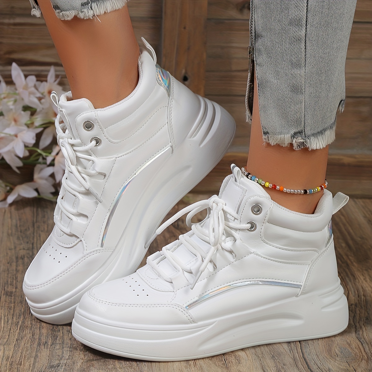 Women's Breathable Mesh Platform Sneakers, Casual Solid Color Lace Up  Outdoor Shoes, Comfortable Walking Shoes