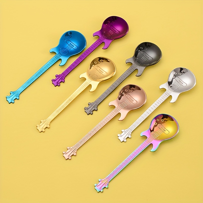12 Pcs Coffee Teaspoons Guitar Spoon,stainless Steel Colorful Dessert Spoon  Musical Demitasse Spoon