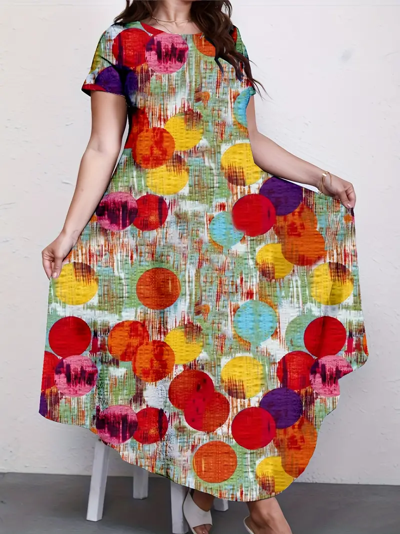 Women's Plus Size Elegant Flared Dress Summer Tie Dye Crew - Temu