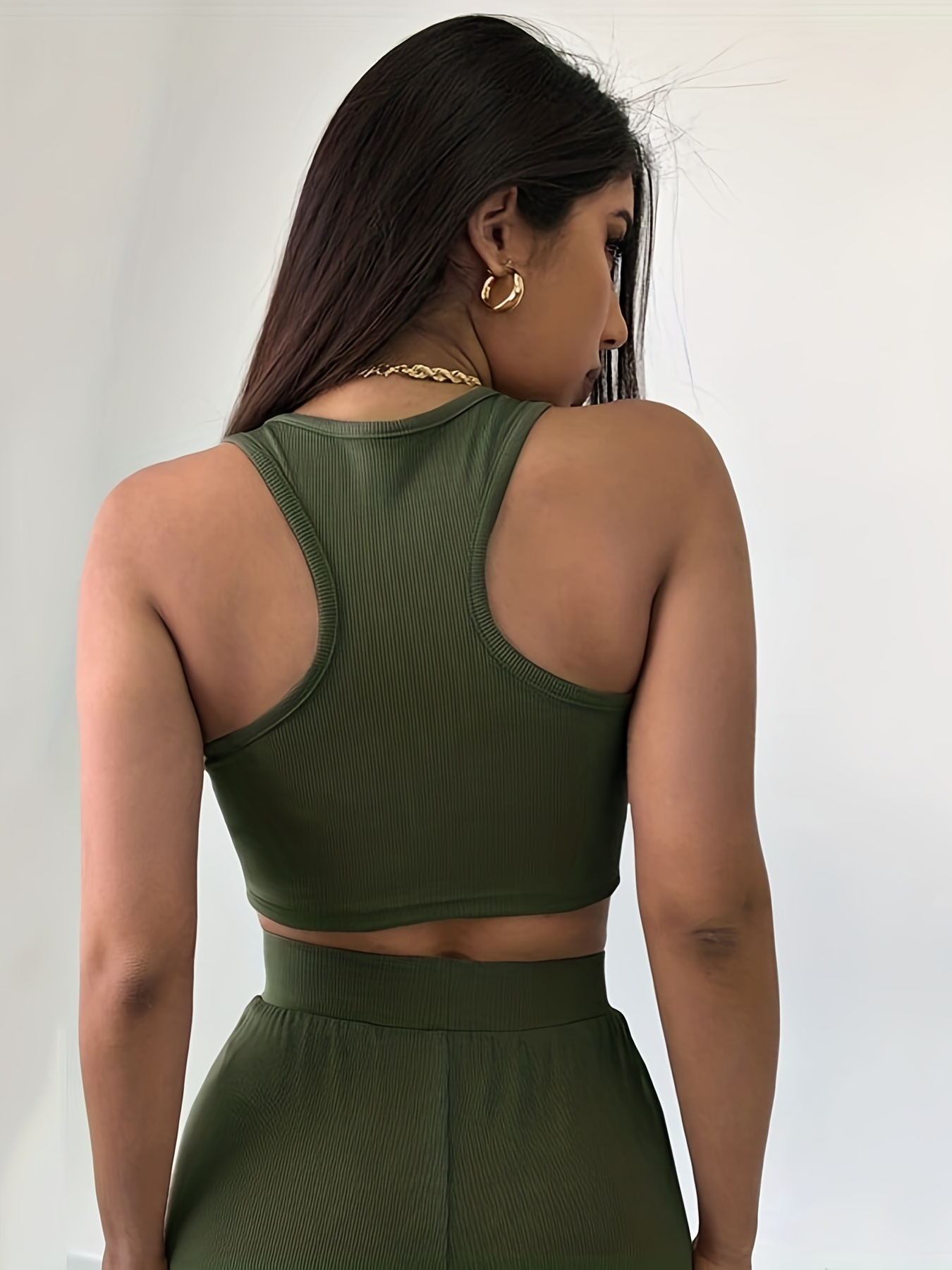 Solid Two piece Set Crop Tank Top & Shorts Outfit Women's Clothing