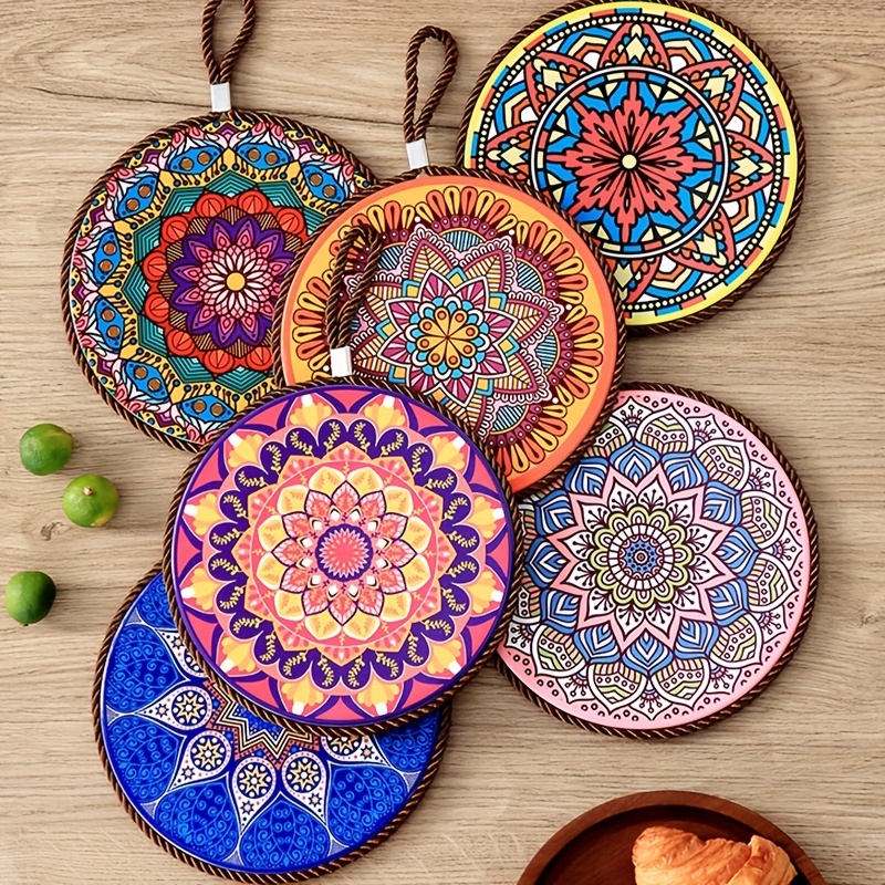 Flower Printed Cork Coasters Colorful Round Trivet Mat Round - Temu