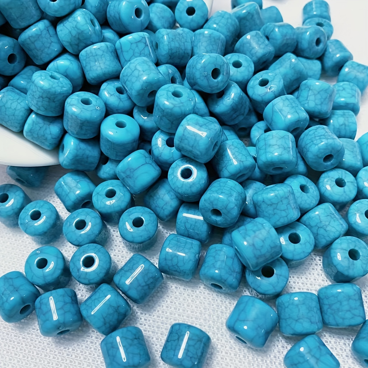 20pcs 9.5*10mm Imitation Blue Turquoise Cylindrical Shape Bead Spacer Loose  Beads Irregular Pattern Decorative Necklace Bracelet Clothing Blue Bead A