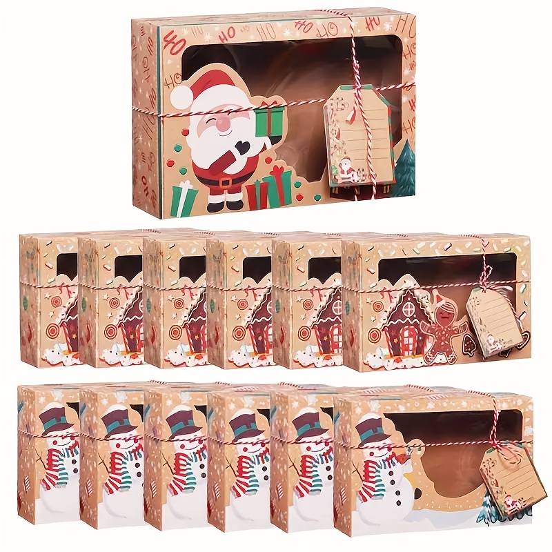 

3/6/9/12pcs Kraft Paper Biscuit Boxes, Christmas Cookie Gift Boxes, Clear Window Packaging Bags, Candy Boxes, Gift Boxes, With Diy Gift Tag, Merry Christmas, Christmas Party Decorations