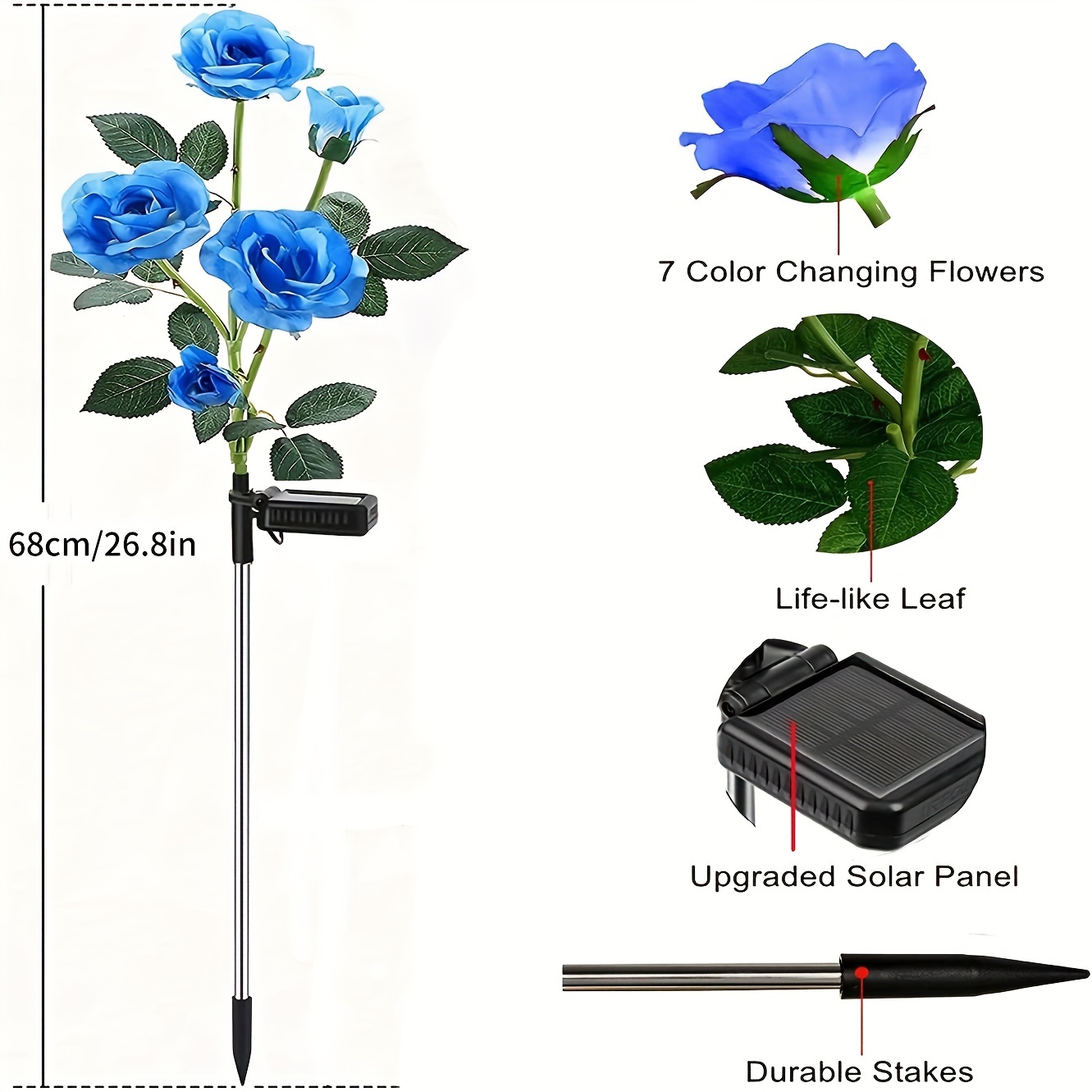 1pc 2pcs 4pcs solar flowers garden lights decorative 7 color changing rose lights 5 head rose for pathway patio yard party wedding valentines day outdoor decoration details 2