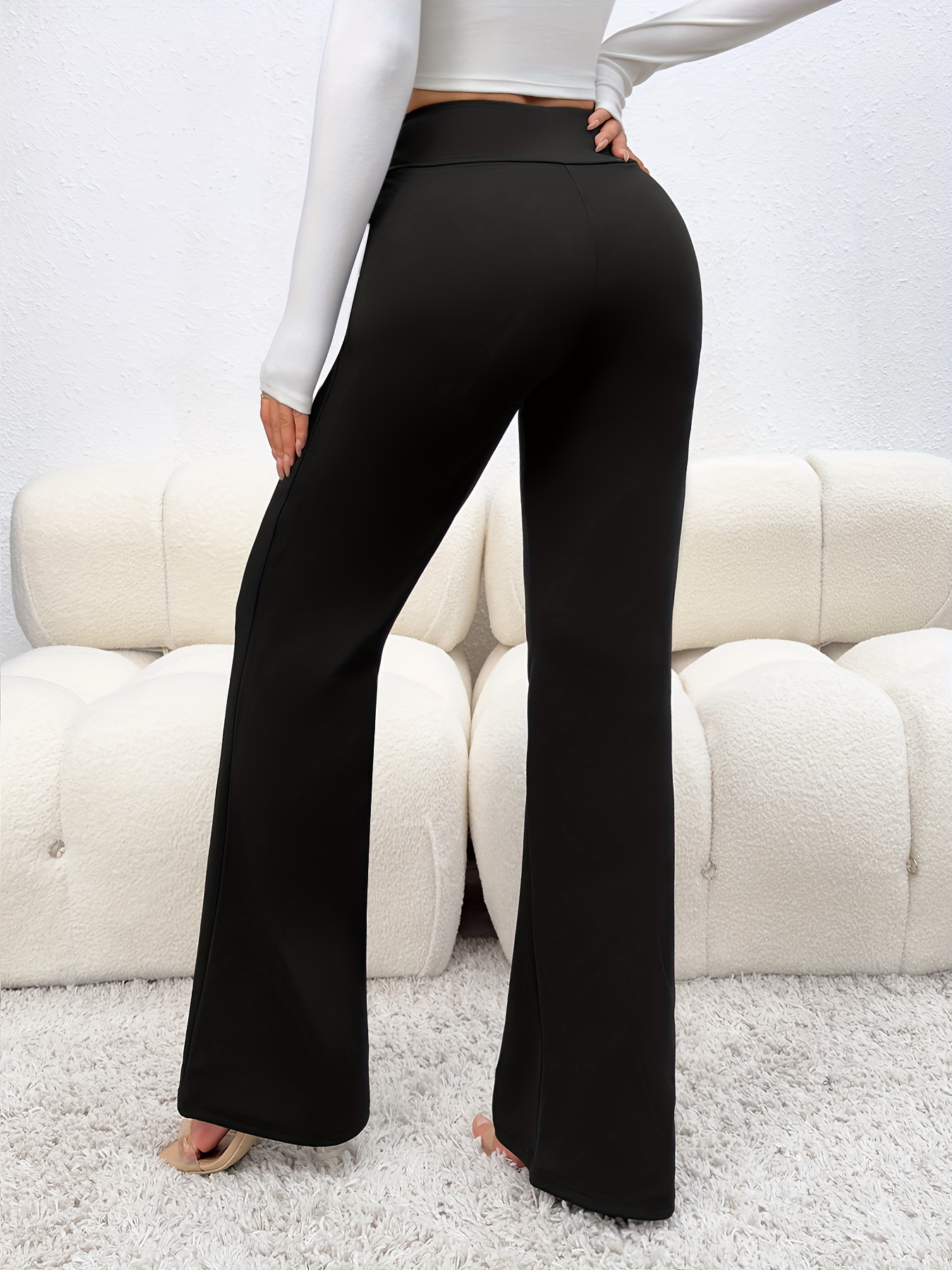 Solid Color Flare Leg Pants, Casual High Waist Forbidden Pants, Women's  Clothing