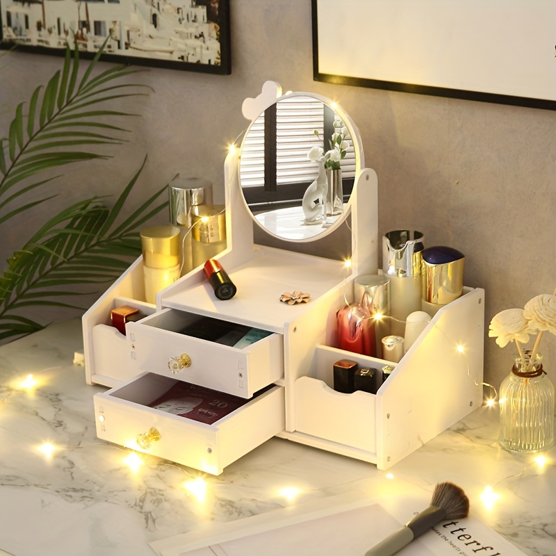 Organizador de maquillaje con espejo LED, cajón de gran capacidad para  baño, caja de almacenamiento de maquillaje, tocador para el cuidado de la  piel